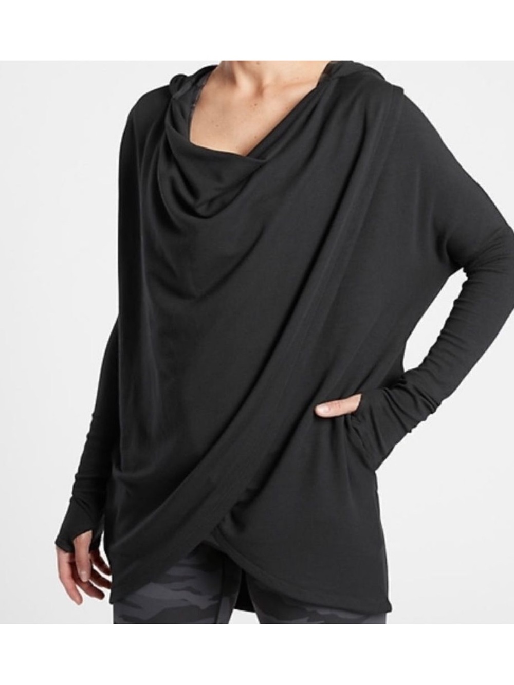 Athleta Black Purana Wrap Hooded Sweatshirt Size XL